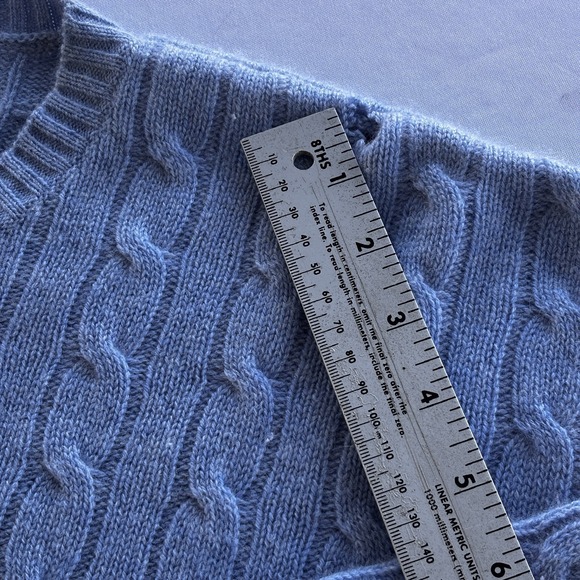 Joseph & Lyman 100% Cashmere Cable Knit Sweater Blue Mens Large Crewneck Hole - Picture 3 of 7